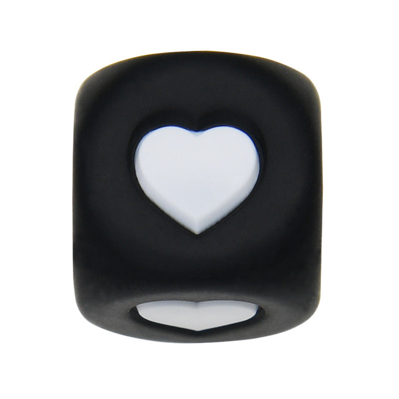 12mm Number Cube Square Silicone Beads Wholesale Black White Heart