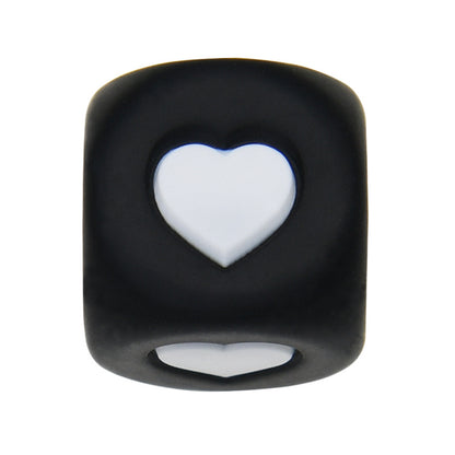 12mm Number Cube Square Silicone Beads Wholesale Black White Heart