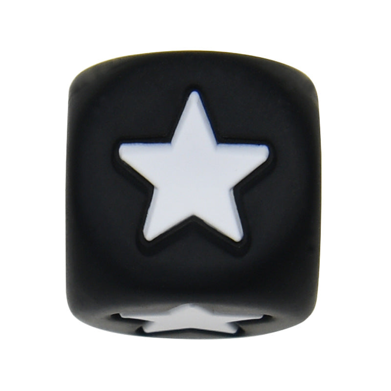 12mm Number Cube Square Silicone Beads Wholesale Black White Star