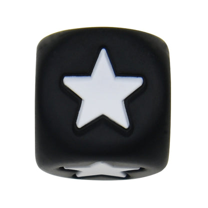 12mm Number Cube Square Silicone Beads Wholesale Black White Star