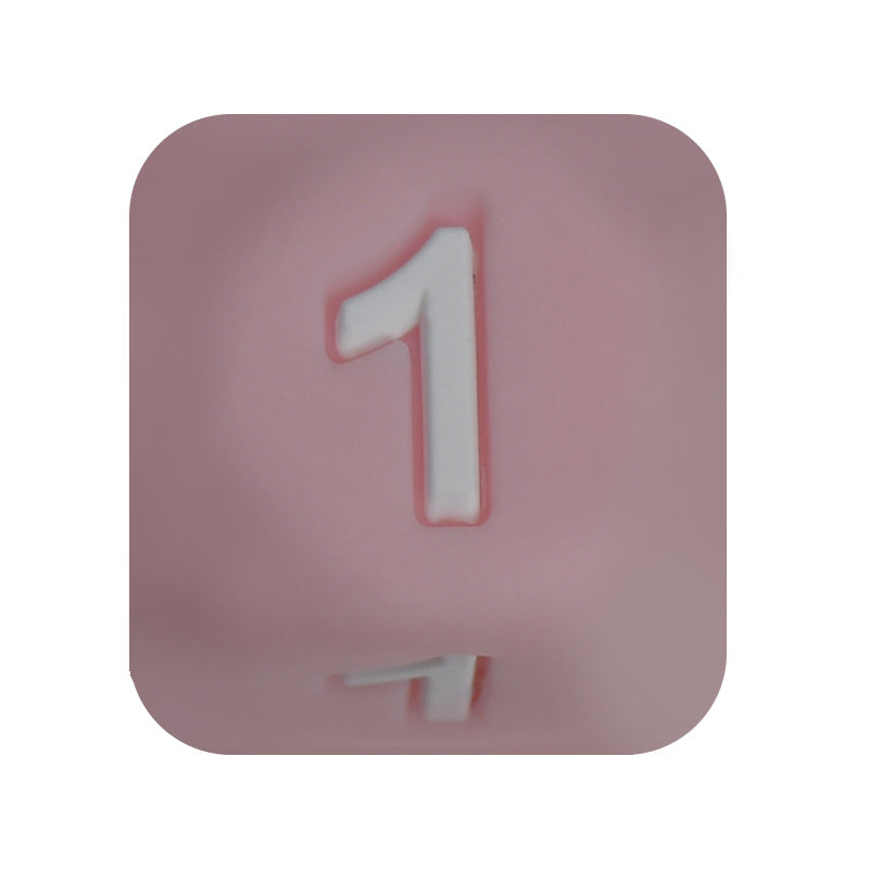 12mm Number Cube Square Silicone Beads Wholesale Pink 1