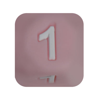 12mm Number Cube Square Silicone Beads Wholesale Pink 1