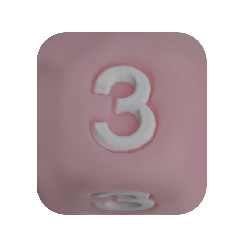 12mm Number Cube Square Silicone Beads Wholesale Pink 3