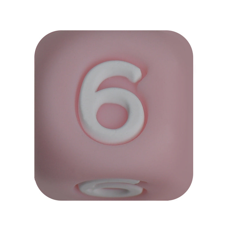 12mm Number Cube Square Silicone Beads Wholesale Pink 6