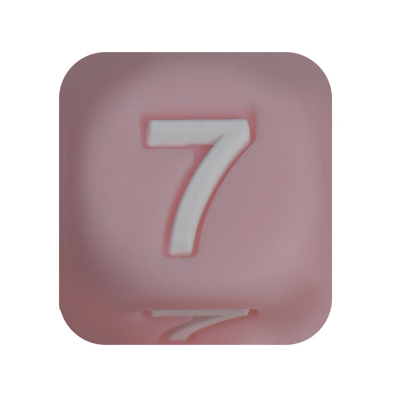 12mm Number Cube Square Silicone Beads Wholesale Pink 7