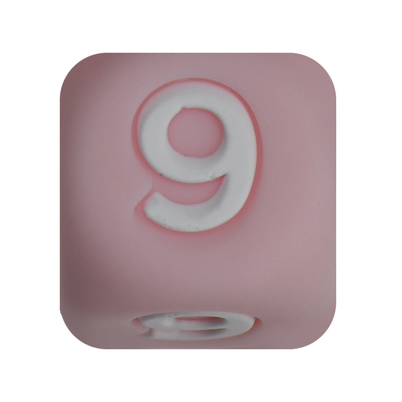 12mm Number Cube Square Silicone Beads Wholesale Pink 9