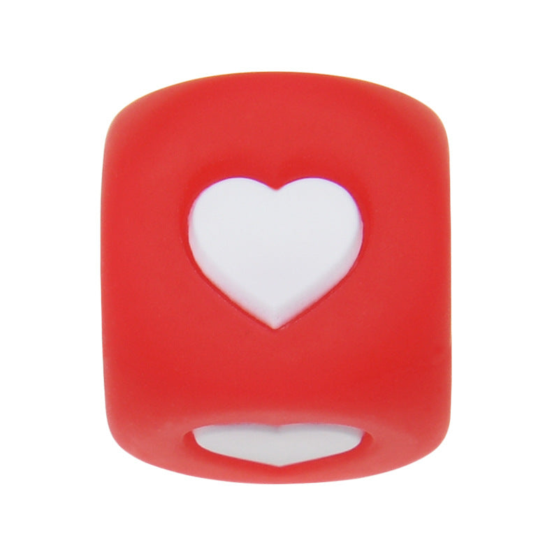 12mm Number Cube Square Silicone Beads Wholesale Red White Heart