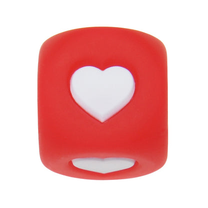 12mm Number Cube Square Silicone Beads Wholesale Red White Heart