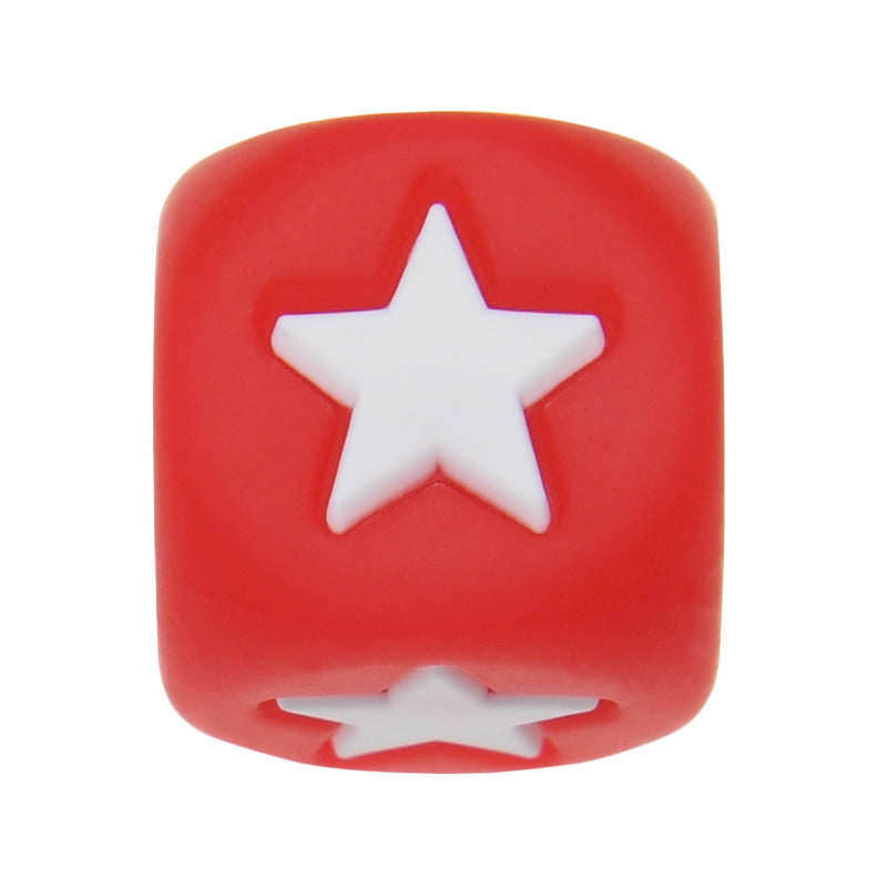 12mm Number Cube Square Silicone Beads Wholesale Red White Star