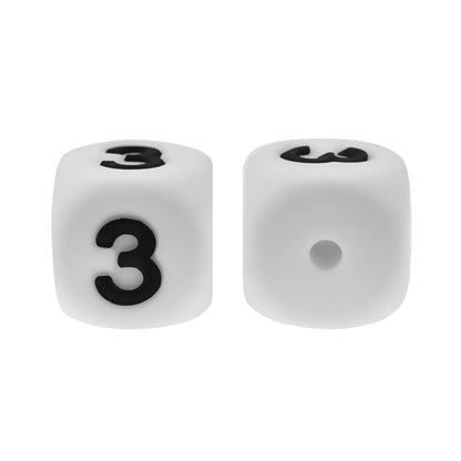 12mm Number Cube Square Silicone Beads Wholesale White 3