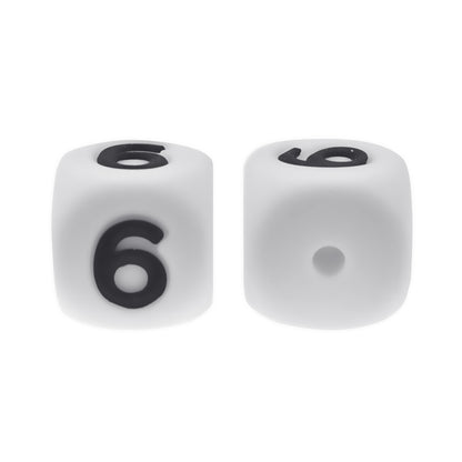 12mm Number Cube Square Silicone Beads Wholesale White 6