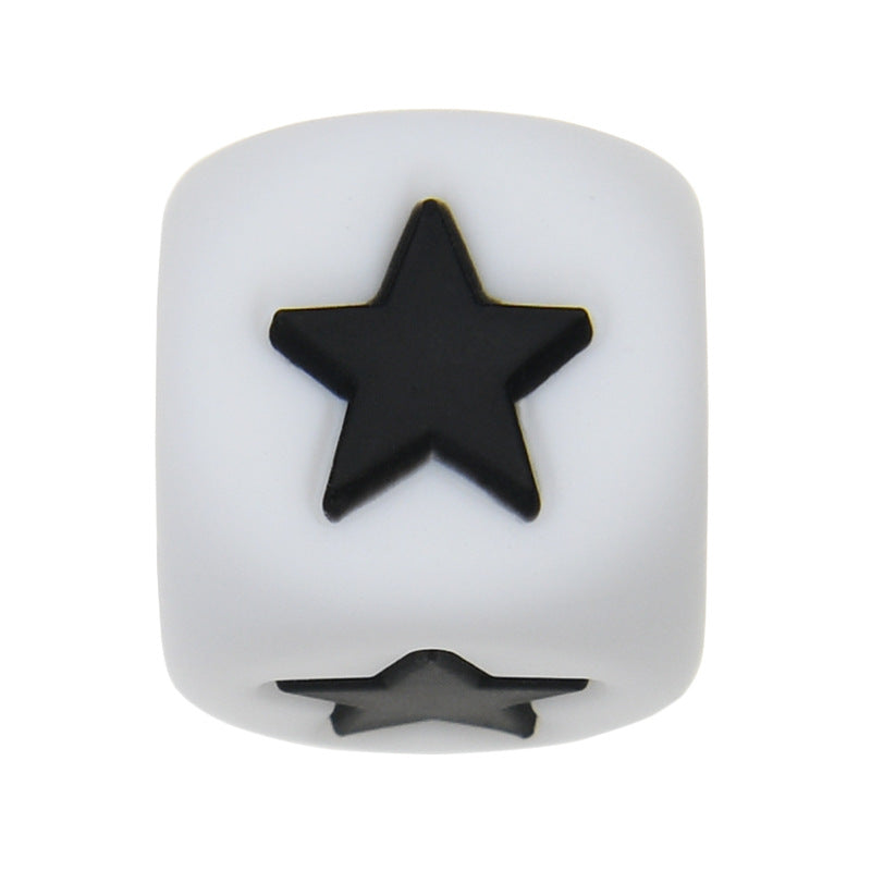 12mm Number Cube Square Silicone Beads Wholesale White Black Star