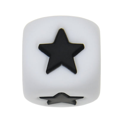 12mm Number Cube Square Silicone Beads Wholesale White Black Star