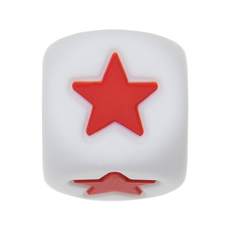 12mm Number Cube Square Silicone Beads Wholesale White Red Star