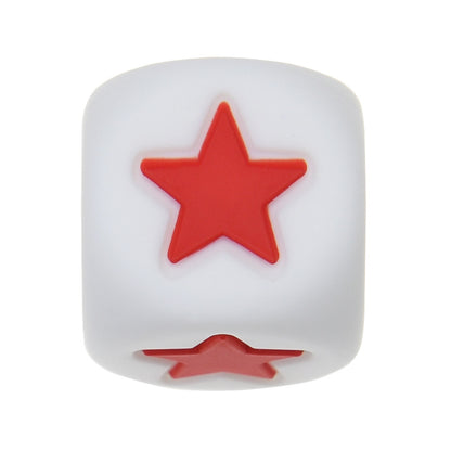 12mm Number Cube Square Silicone Beads Wholesale White Red Star