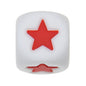 12mm Number Cube Square Silicone Beads Wholesale White Red Star