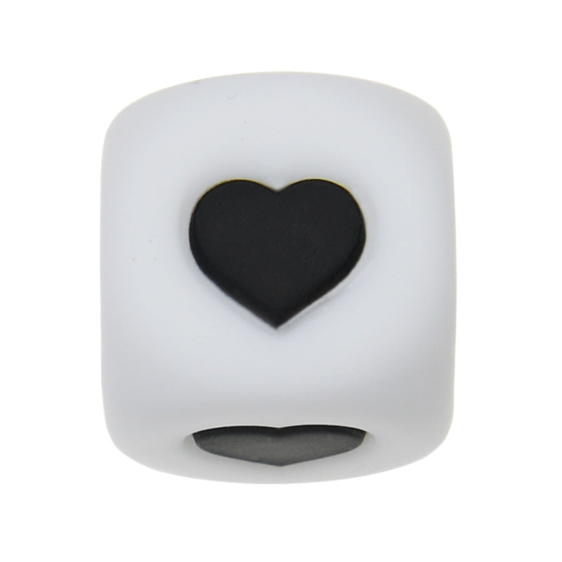 12mm Number Cube Square Silicone Beads Wholesale White black heart