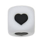 12mm Number Cube Square Silicone Beads Wholesale White black heart