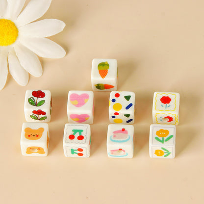 Cream Cartoon Printed Square Acrylic Beads 14mm 20pcs 7