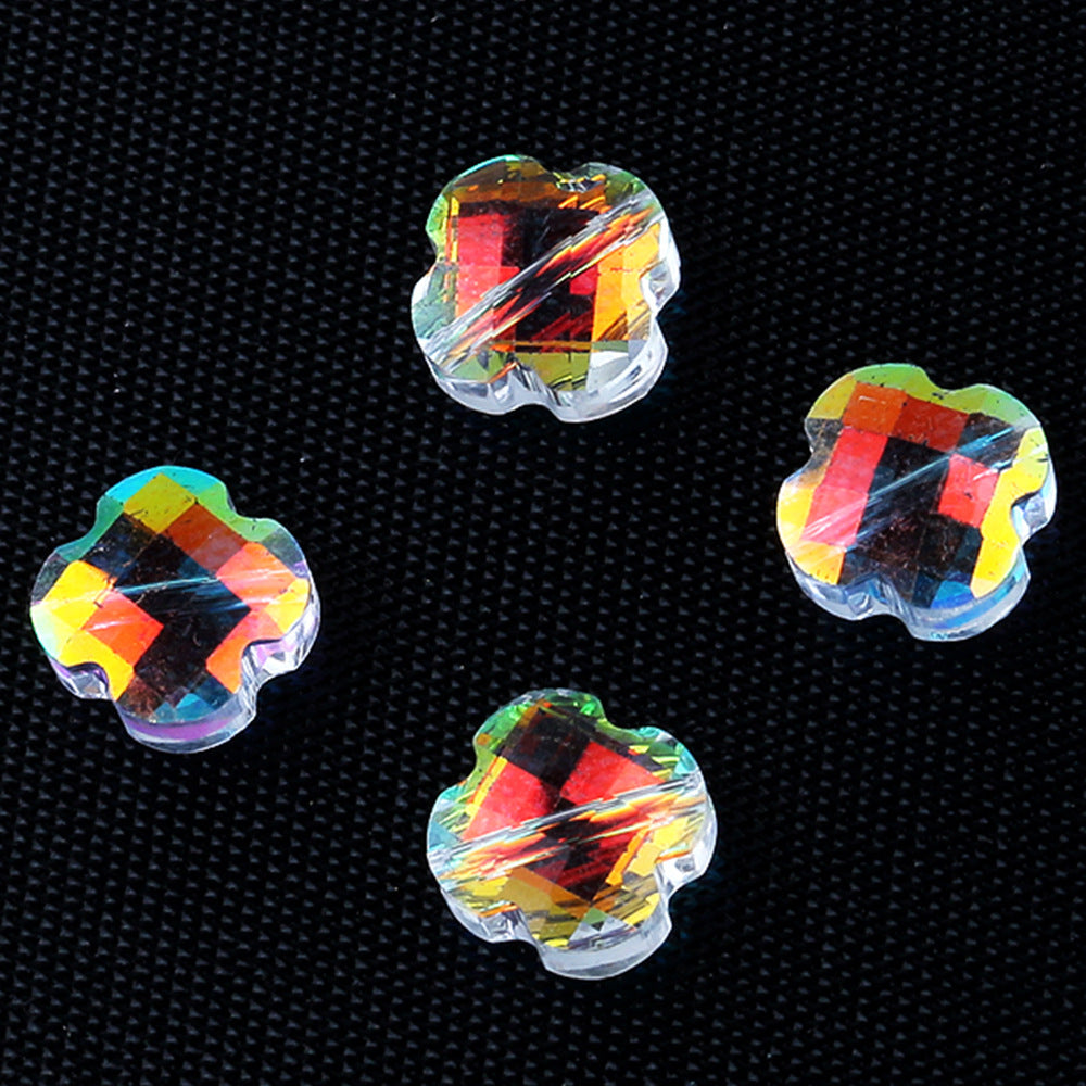 Faceted Four-Leaf Clover Glass Beads 12mm Vintage Plating 30pcs 24