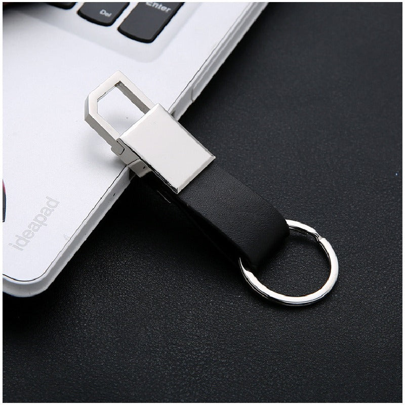 Leather Bevel Pull Ring Keychain Black PU Leather Minimalist Design 5