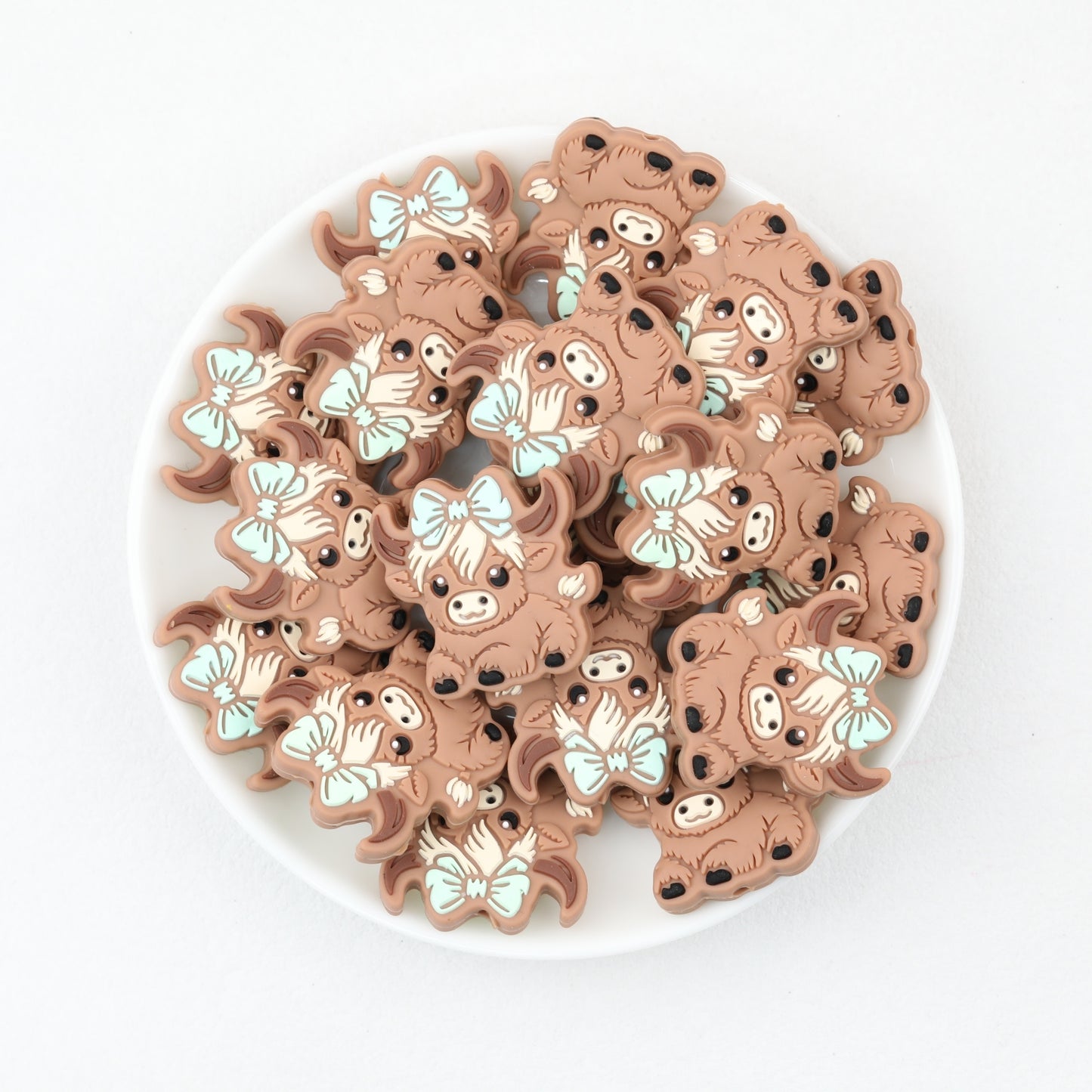 Bow Silicone Focal Beads with Highland Cow Design 20pcs 3