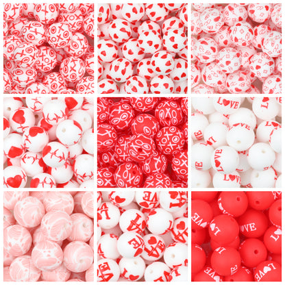 Valentine Theme 15mm Silicone Beads Printed Pattern 50pcs