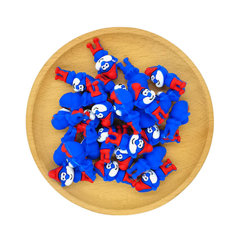 Silicone 3D Focal Beads Smurfs Front and Back View Red Hat Blue Body 2