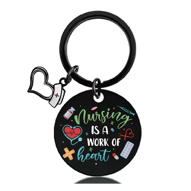Stainless Steel Nurse Nursing Heart Cap Charm Color Printing Keychain 5