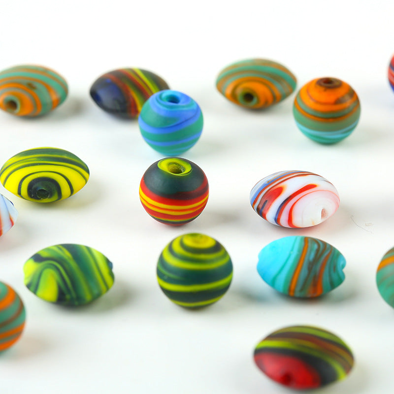 Frosted Round Glass Beads 12mm Matte Striped Swirl 10pcs 3