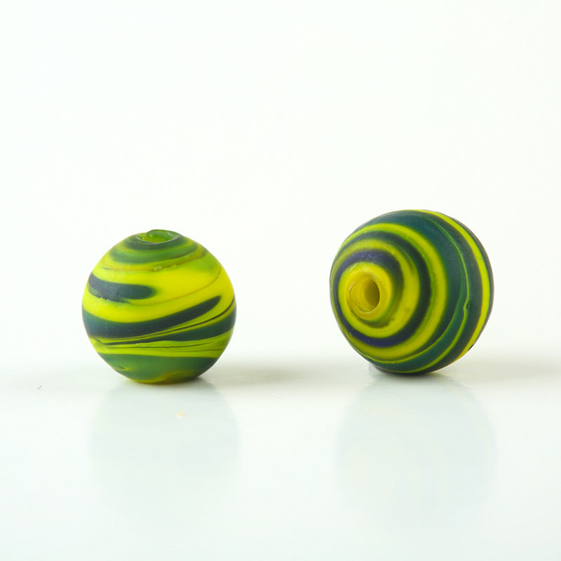 Frosted Round Glass Beads 12mm Matte Striped Swirl 10pcs 8