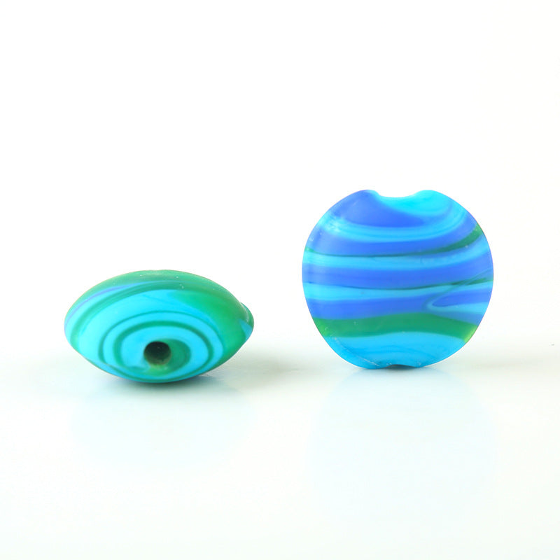 Frosted Round Glass Beads 12mm Matte Striped Swirl 10pcs 13