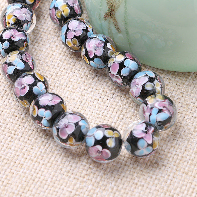 Lampwork Glass Beads Round 12mm 14mm Antique Floral Pattern 10pcs 3