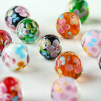 Lampwork Glass Beads Round 12mm 14mm Antique Floral Pattern 10pcs 2