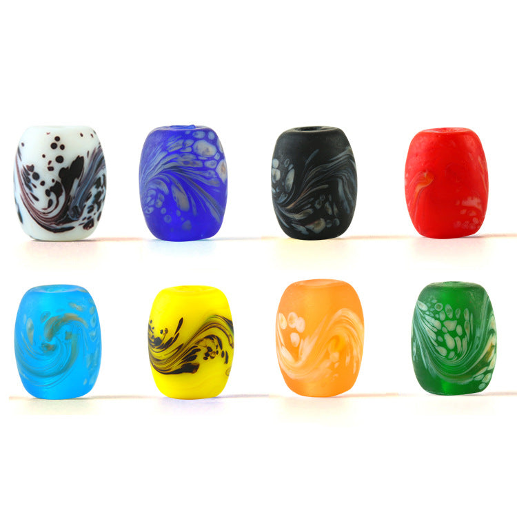 Frosted Glass Beads 12x15mm Colorful Swirled Matte Finish 20pcs 2