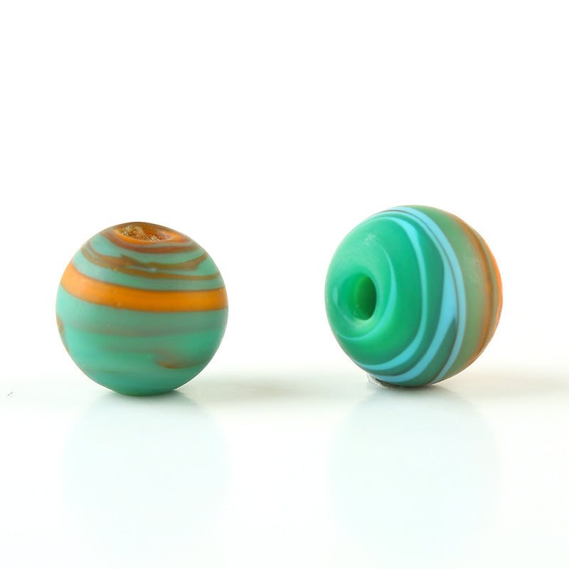 Frosted Round Glass Beads 12mm Matte Striped Swirl 10pcs 10