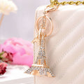Rhinestone Paris Tower Keychain Gold Tone Metal Zinc Alloy