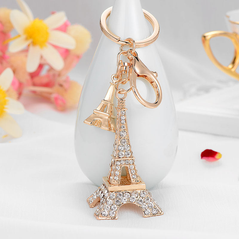 Rhinestone Paris Tower Keychain Gold Tone Metal Zinc Alloy 2