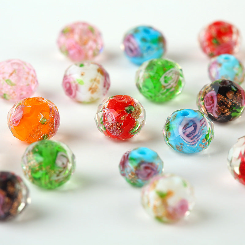 Transparent Flower Glass Beads 12mm Multicolor Assorted 100pcs