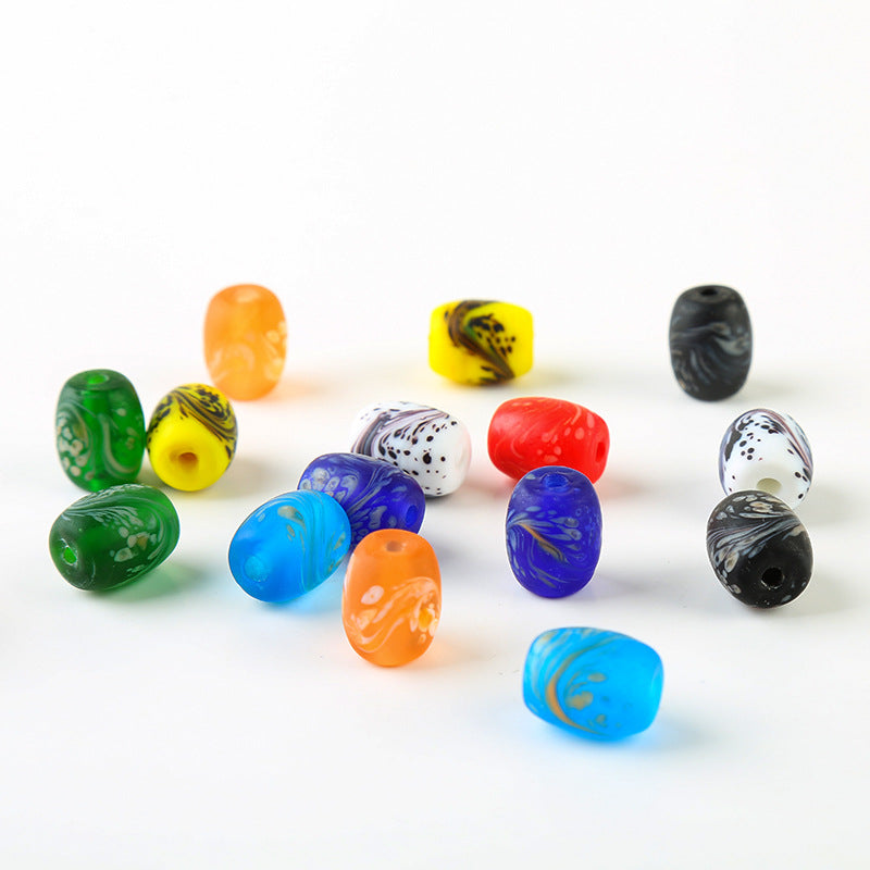 Frosted Glass Beads 12x15mm Colorful Swirled Matte Finish 20pcs