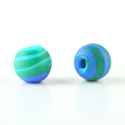 Frosted Round Glass Beads 12mm Matte Striped Swirl 10pcs 9