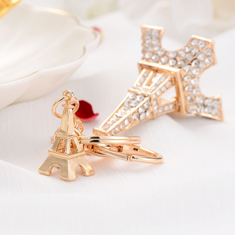 Rhinestone Paris Tower Keychain Gold Tone Metal Zinc Alloy 3