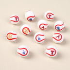 Silicone 3D Focal Beads Baseball Team Bright Red Stitches Team Initials 20pcs 6