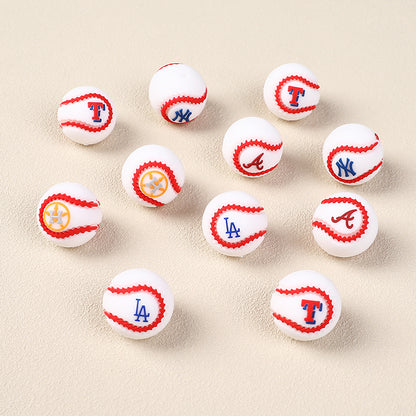Silicone 3D Focal Beads Baseball Team Bright Red Stitches Team Initials 20pcs 6