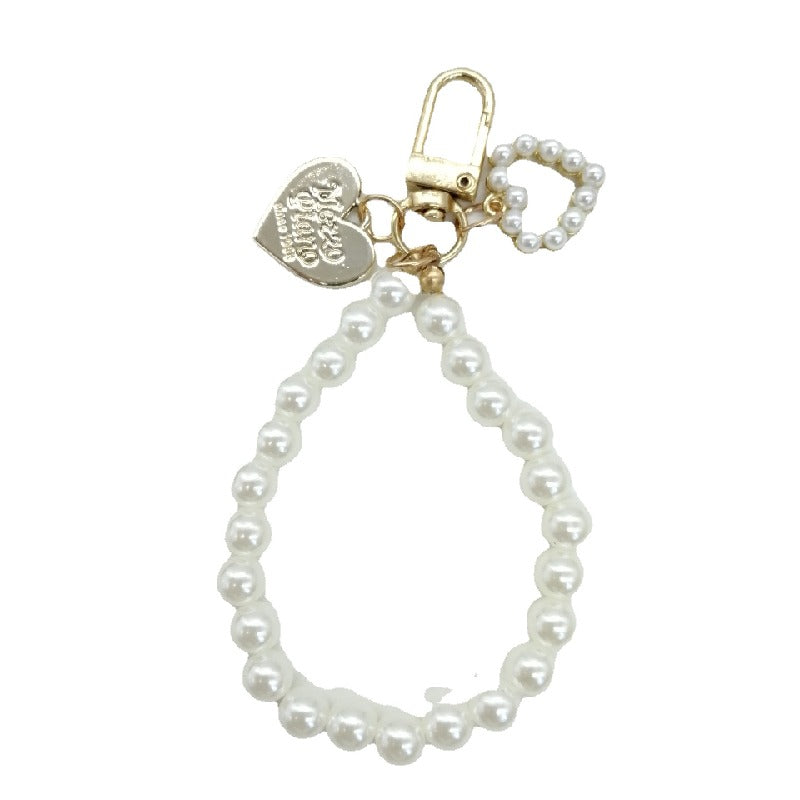 Pearl Heart Beaded Keychain with Gold Accents Elegant Charm 5