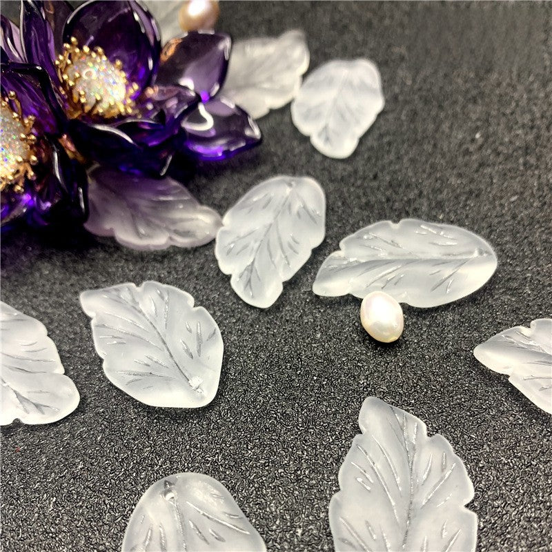 Feather Frosted Glass Beads 17x27mm Translucent White 50pcs
