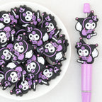 Halloween Purple Character Riding a Broom Silicone Focal Beads 20pcs