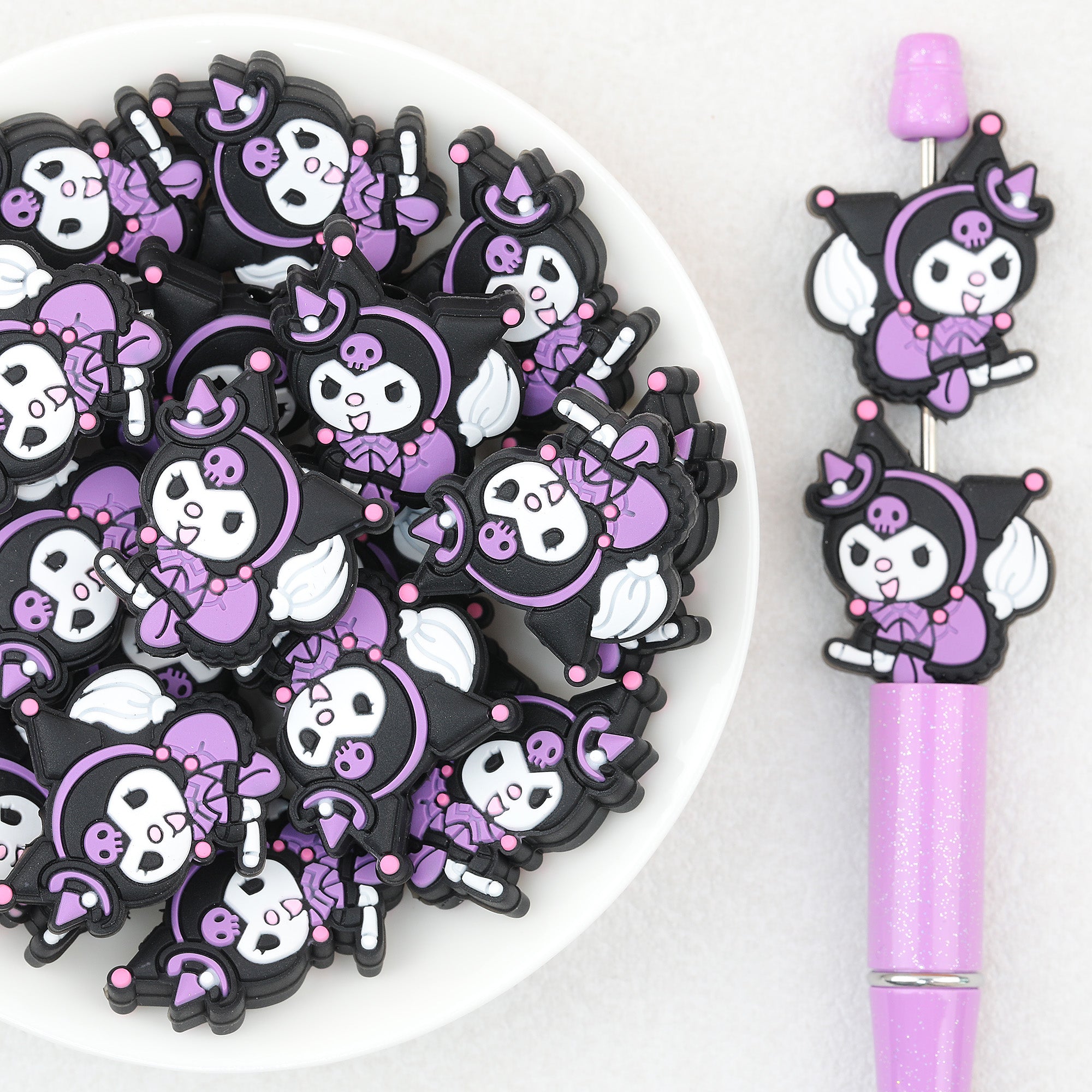 Halloween Purple Character Riding a Broom Silicone Focal Beads 20pcs
