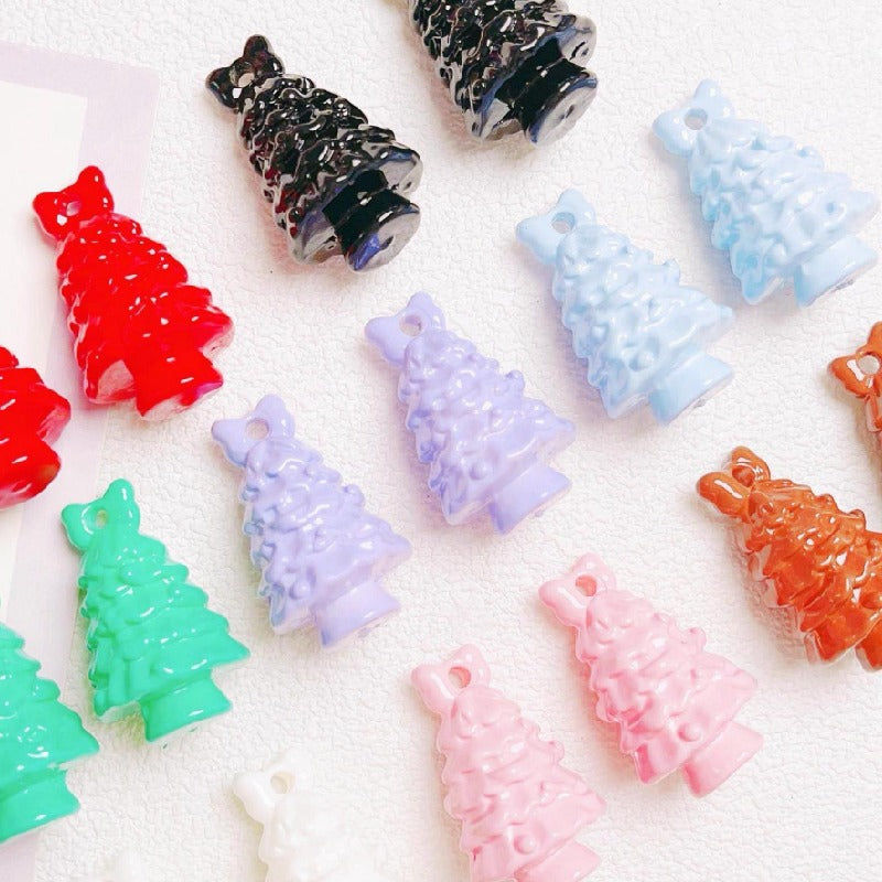 Glossy Christmas Tree Acrylic Beads 36x22mm Colorful Mixed 5pcs