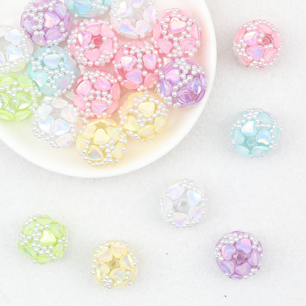 Iridescent Heart Acrylic Round Beads 16mm 10pcs